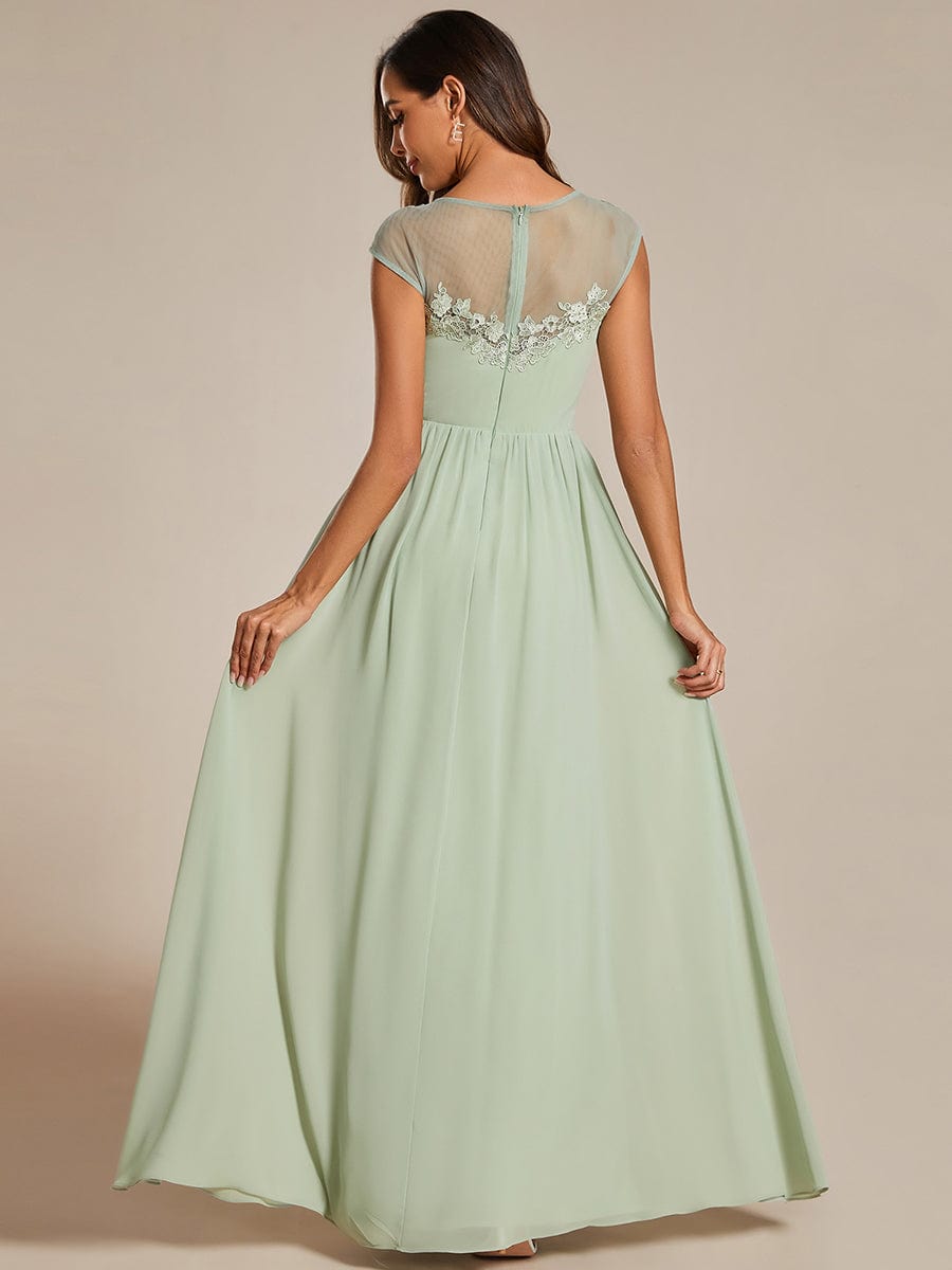 Shoulder Applique Round Neckline A-Line Formal Evening Dress featuring Cap Sleeves #color_Mint Green