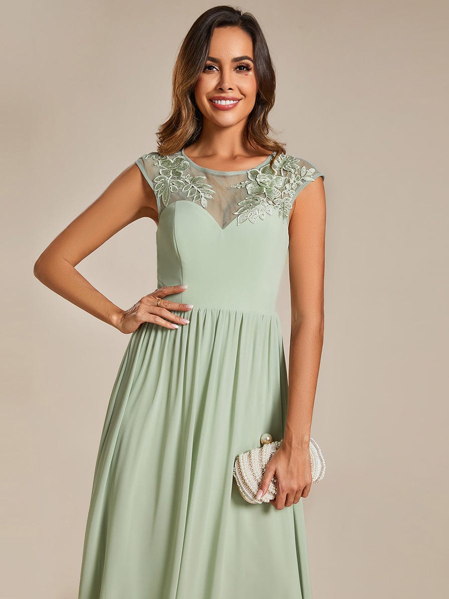 Shoulder Applique Round Neckline A-Line Formal Evening Dress featuring Cap Sleeves #color_Mint Green