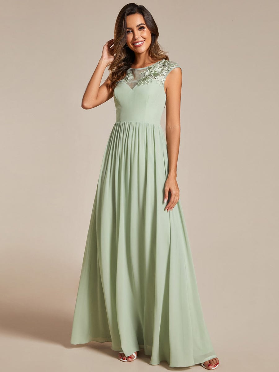 Shoulder Applique Round Neckline A-Line Formal Evening Dress featuring Cap Sleeves #color_Mint Green