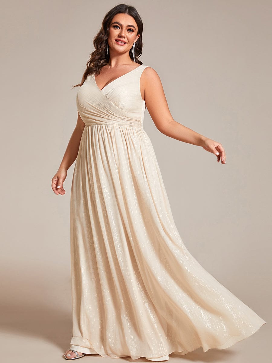 Plus Size V-Neck Sleeveless Glitter A-Line Formal Dress #color_Champagne