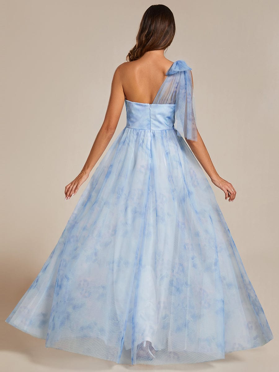 Floral Printed Empire Waist Strapless Formal Evening Dress with A-line #color_Ice Blue