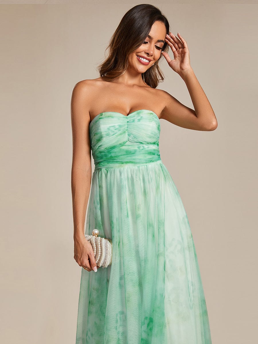 Floral Printed Empire Waist Strapless Formal Evening Dress with A-line #color_Mint Green