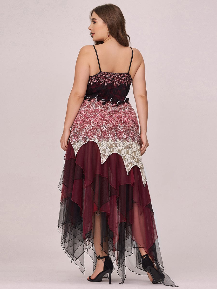 Women's V Neck Multi Color Asymmetrical Hems Prom Dress #color_Burgundy