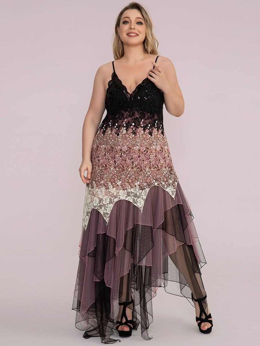 Women's V Neck Multi Color Asymmetrical Hems Prom Dress #color_Purple Orchid