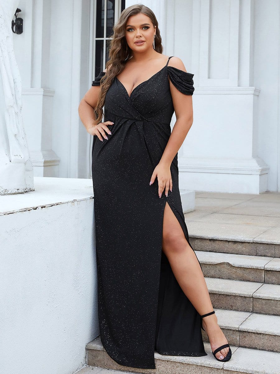 Plus Size V-Neck Ruffles Sleeve Pleated High Stretch Satin Evening Dress -  Ever-Pretty US