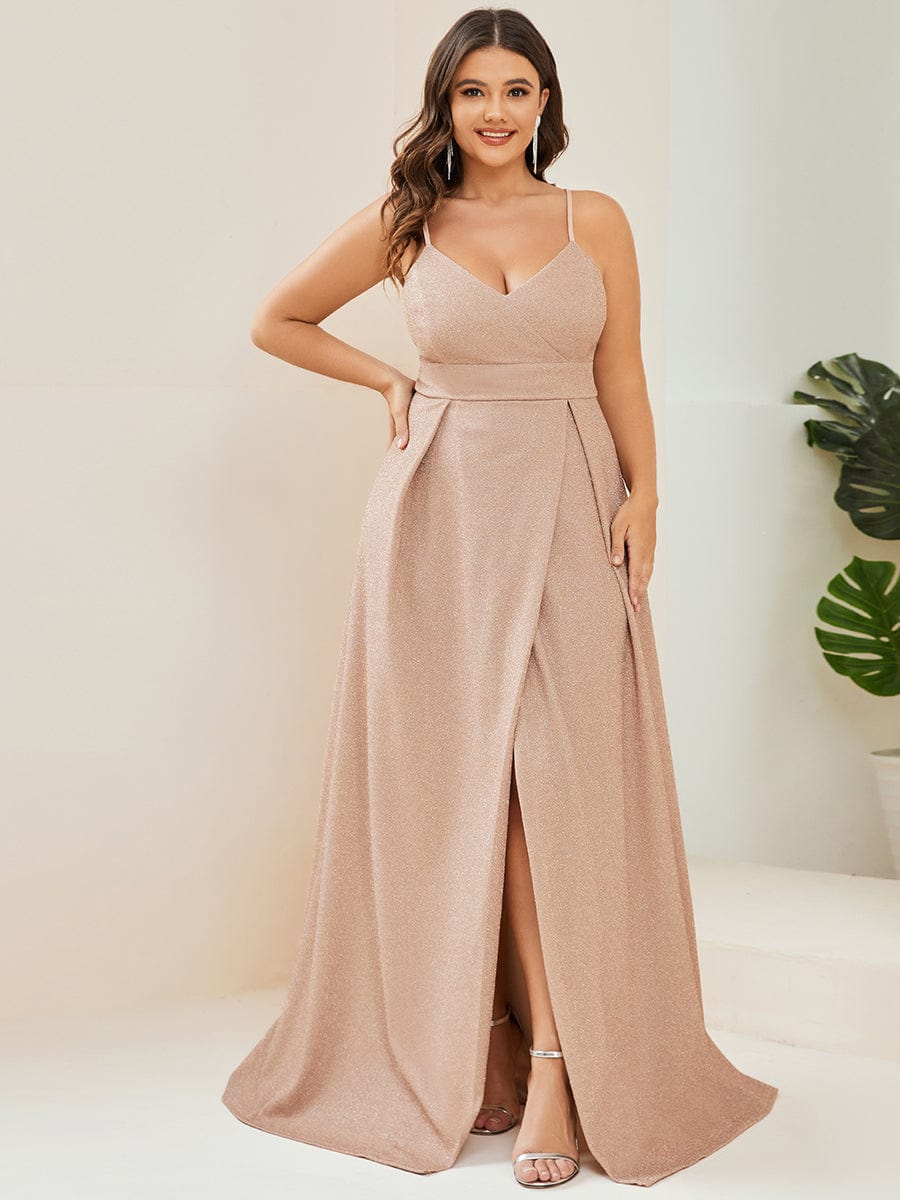 Plus Size Formal Spaghetti Straps Side Split Evening Dresses #color_Blush