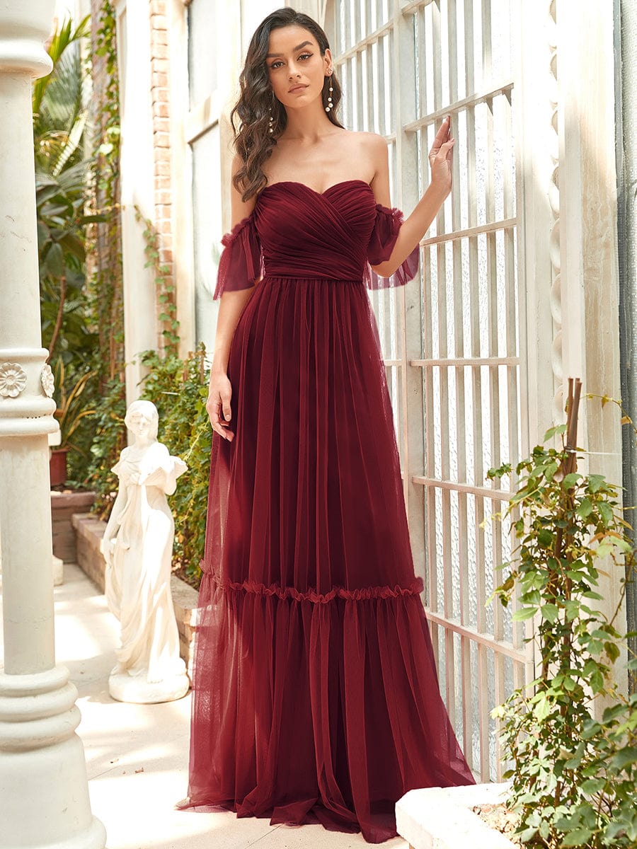 Ever-Pretty Sheer Sweetheart Double Layer Pleated Formal Dress