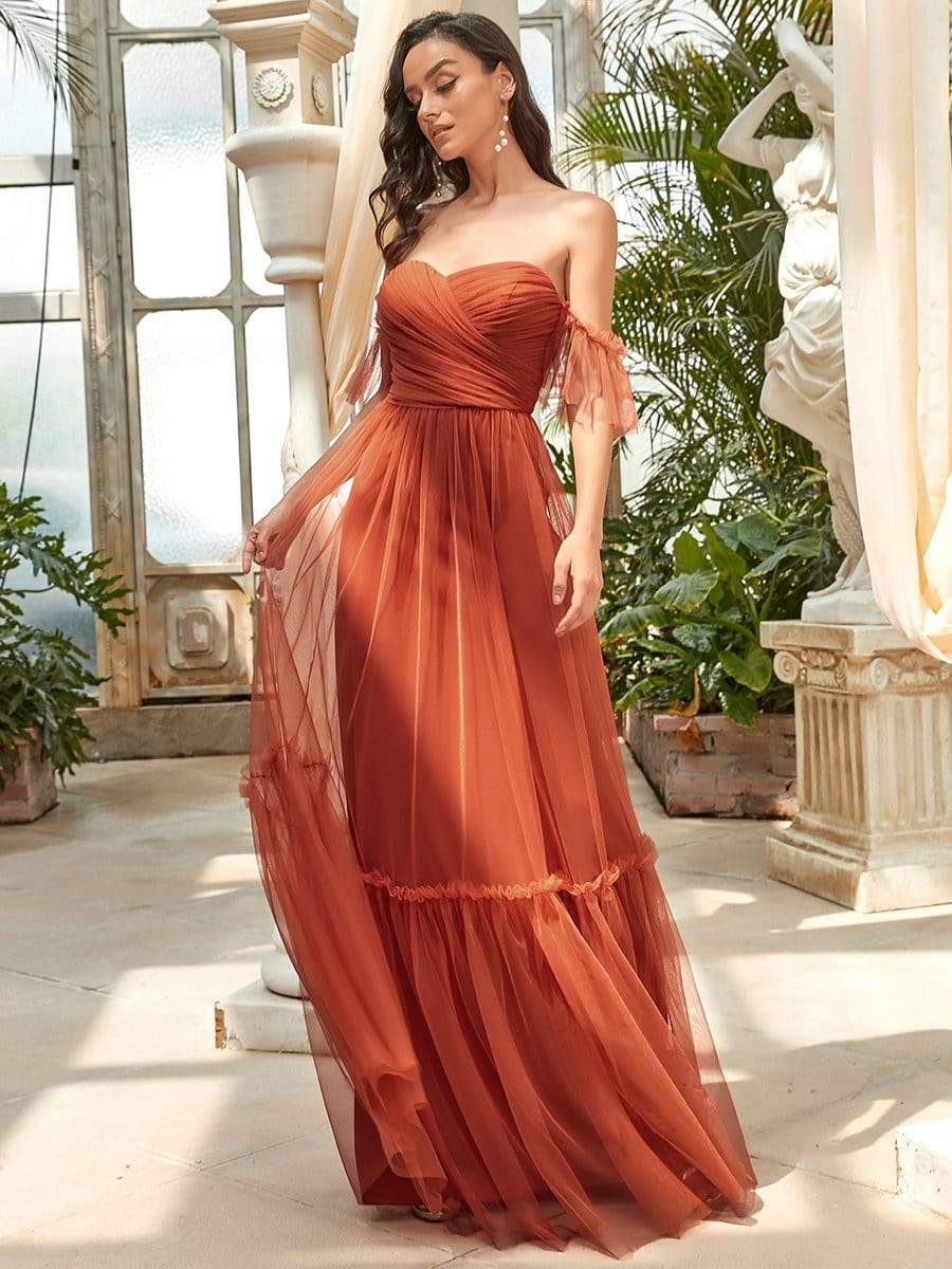 Ever-Pretty Sheer Sweetheart Double Layer Pleated Prom Dress