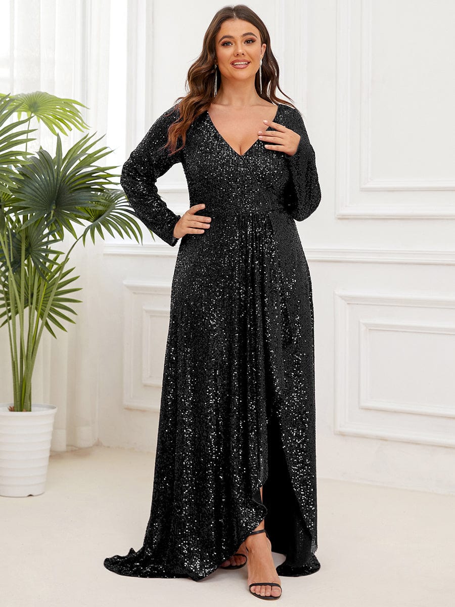 Long Sleeve Cross Over Floor Length Evening Dress Ever Pretty US