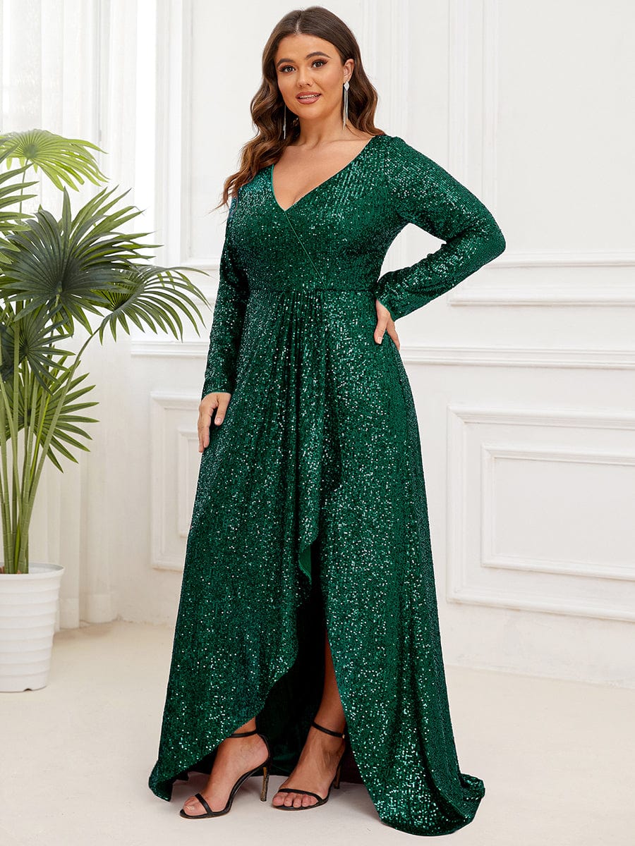 Long Sleeve Cross Over Floor-Length Evening Dress - Ever-Pretty US