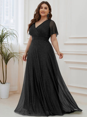 Plus Size V Neck Formal Evening Dress With Sleeves - Ever-Pretty US