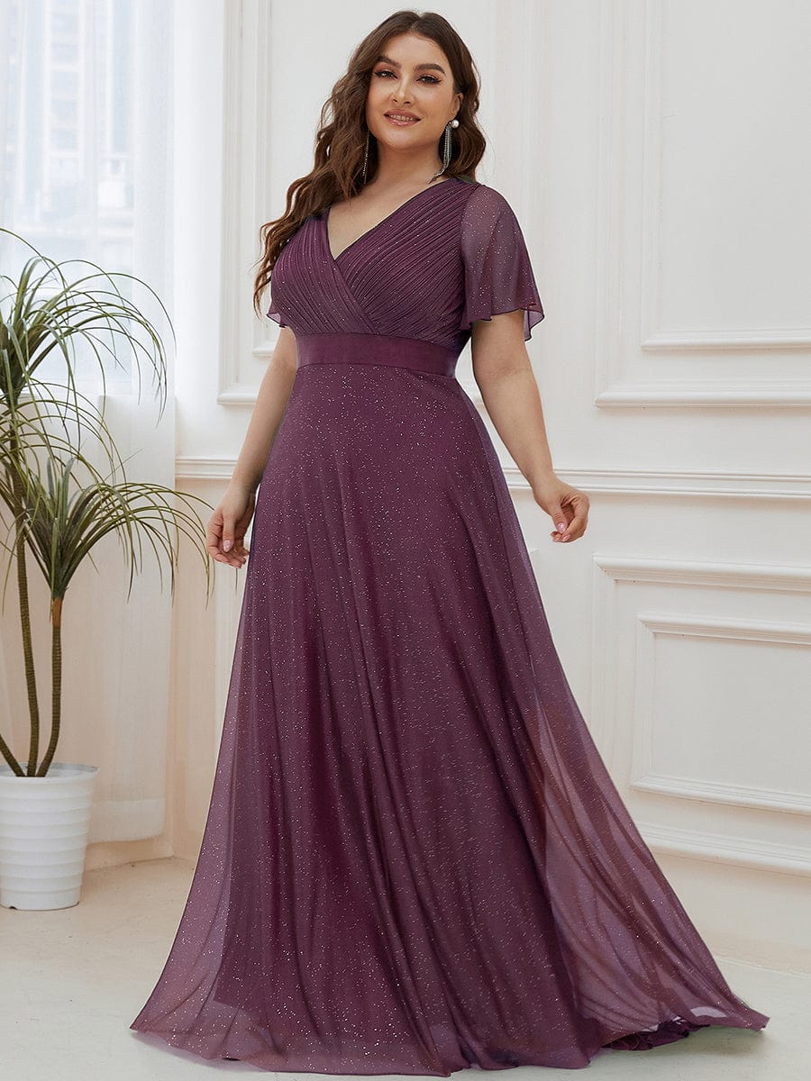 Plus Size V Neck Formal Evening Dress With Sleeves Ever Pretty US