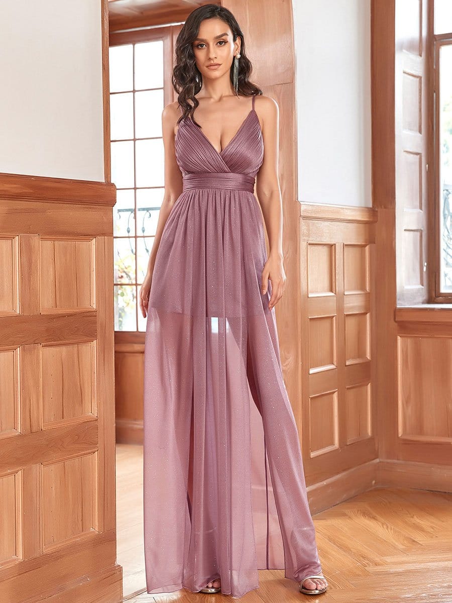 Spaghetti Strap 2 in 1 Sheer Evening Dress #color_Purple Orchid 