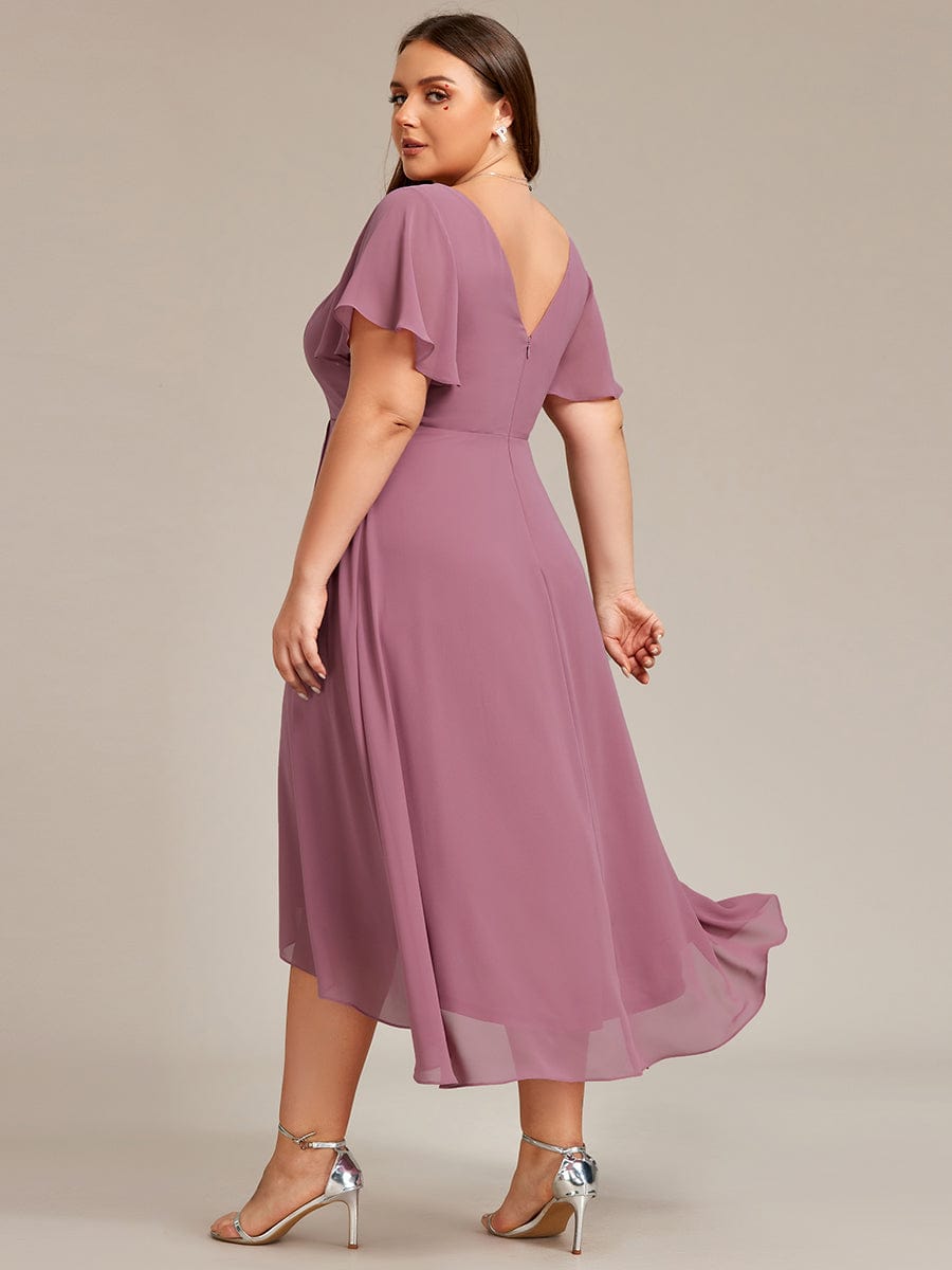 Flowing Chiffon V-Neck Ruffle Sleeves Bridesmaid Dress  #color_Purple Orchid