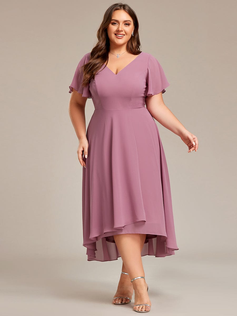 Flowing Chiffon V-Neck Ruffle Sleeves Bridesmaid Dress  #color_Purple Orchid