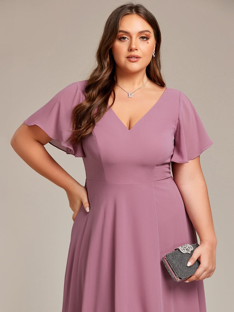 Flowing Chiffon V-Neck Ruffle Sleeves Bridesmaid Dress  #color_Purple Orchid