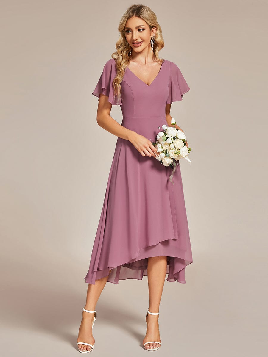 Flowing Chiffon V-Neck Ruffle Sleeves Bridesmaid Dress  #color_Purple Orchid