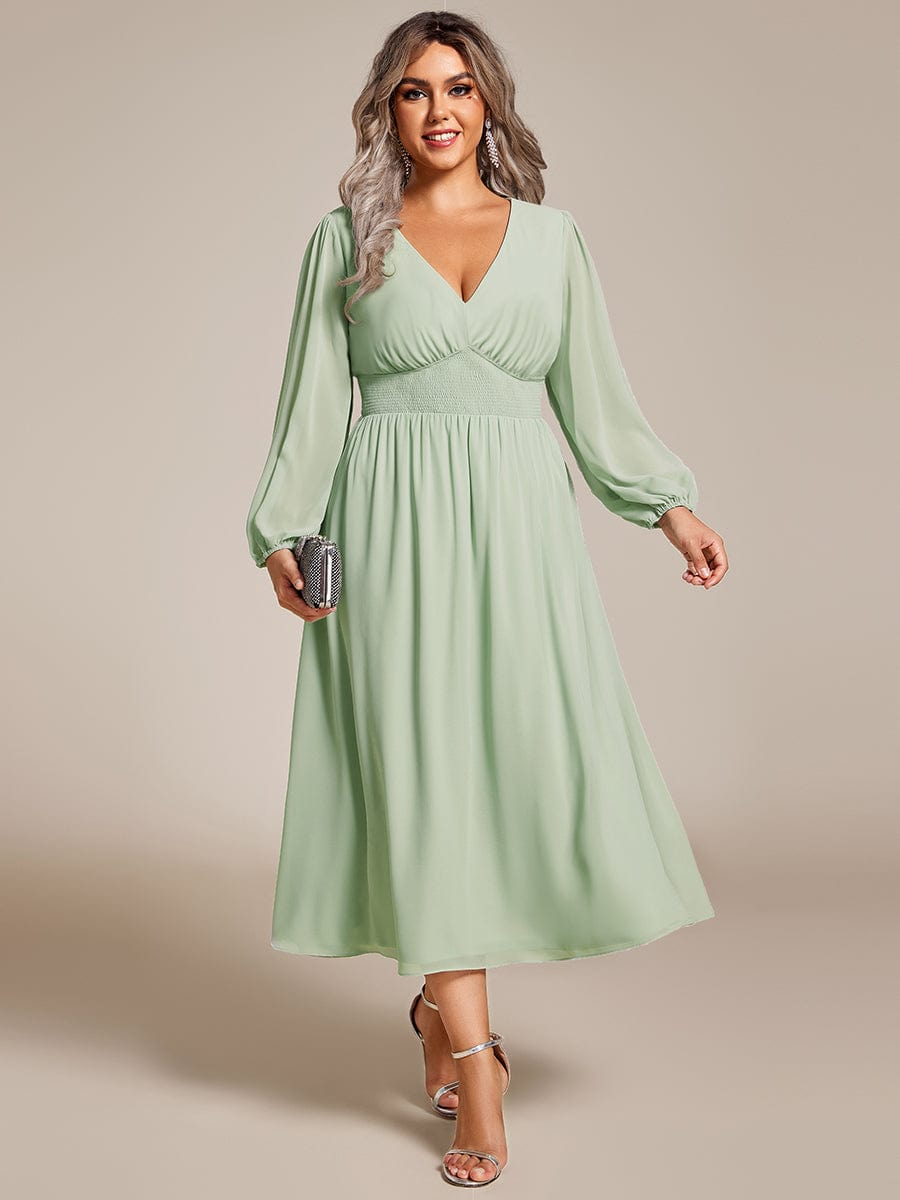 Shop Plus Size A-line Long Sleeves Elastic Band Chiffon Wedding Guest Dress  - Ever-Pretty US