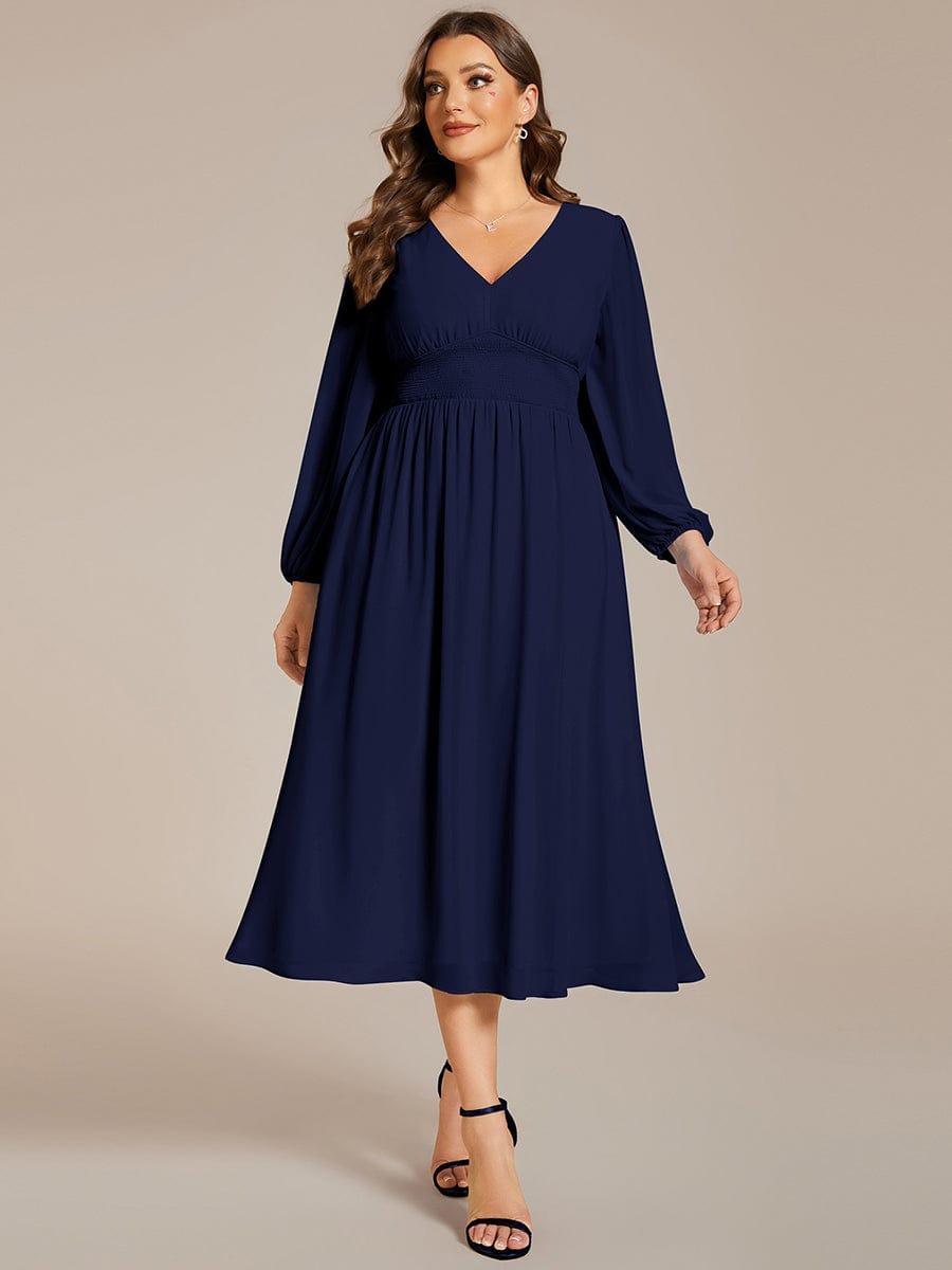 Shop Plus Size A line Long Sleeves Elastic Band Chiffon Wedding Guest Dress Ever Pretty US