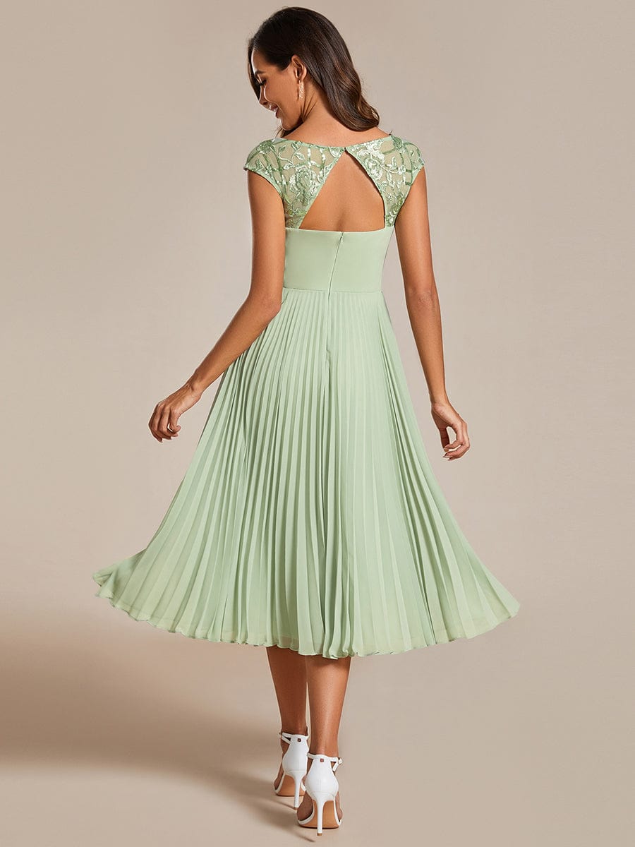 A-Line Pleated Chiffon Wedding Guest Dress with Round Neckline and Sleeveless #color_Mint Green