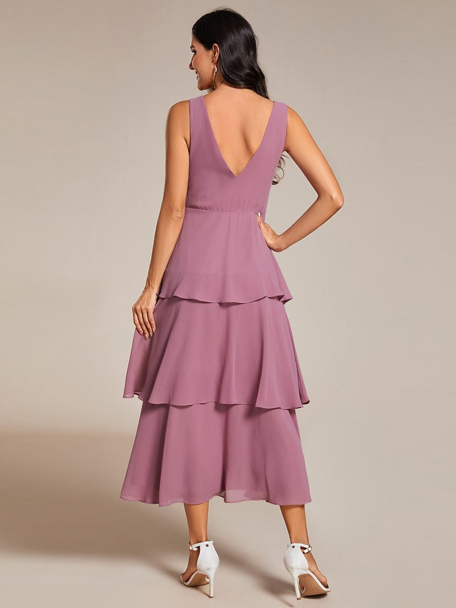 Sleeveless Tiered hem V-Neck Chiffon Wedding Guest Dress #color_Purple Orchid