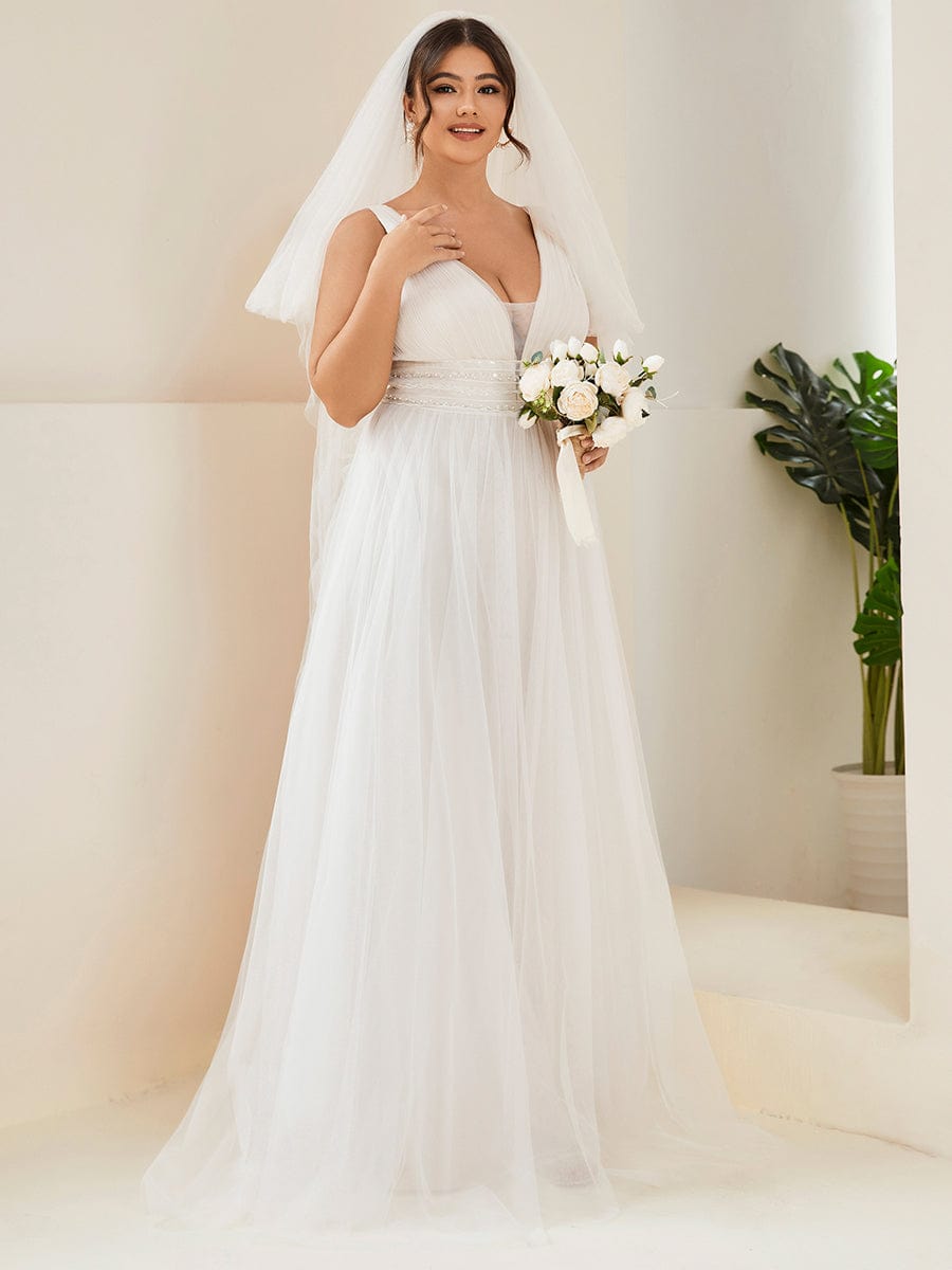 Empire Waist Illusion Sleeveless Lace Tulle A-Line Wedding Dress -  Ever-Pretty US