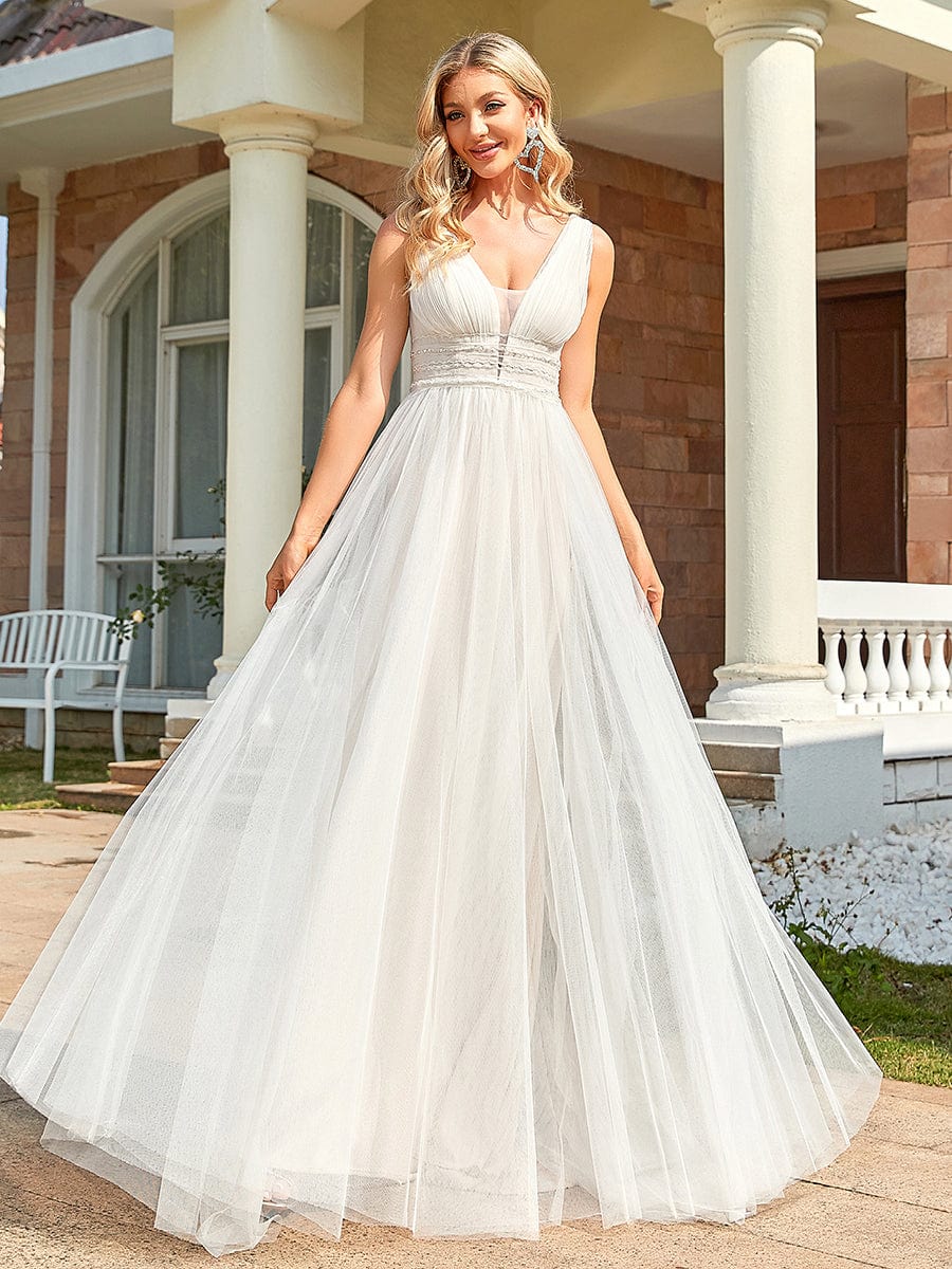 Empire Waist Illusion Sleeveless Lace Tulle A Line Wedding Dress Ever Pretty US