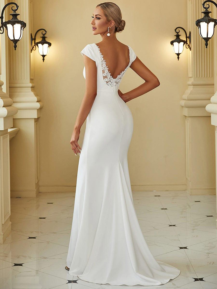 V Neck Backless Cap Sleeve Knitted Fishtail Wedding Dress Ever Pretty US