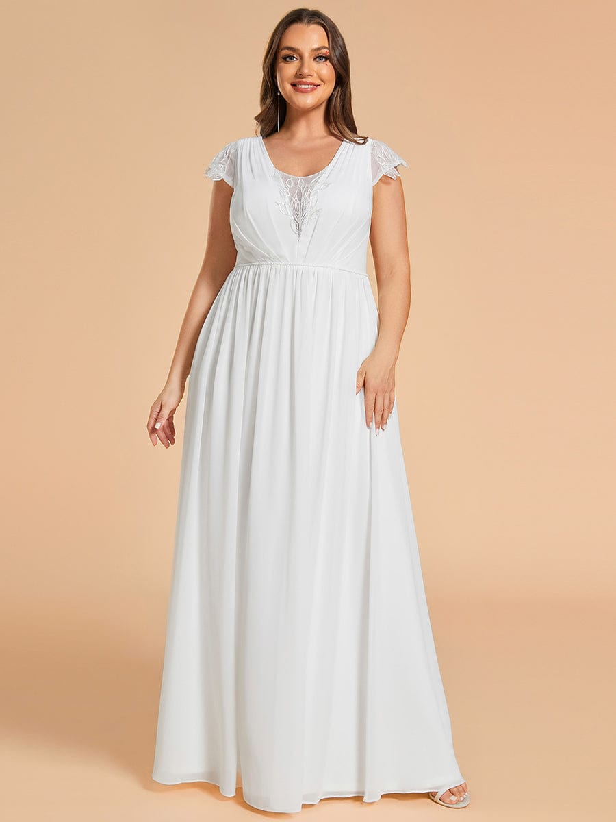 Plus Size Short-Sleeved V-Neck Chiffon Wedding Dresses #color_White