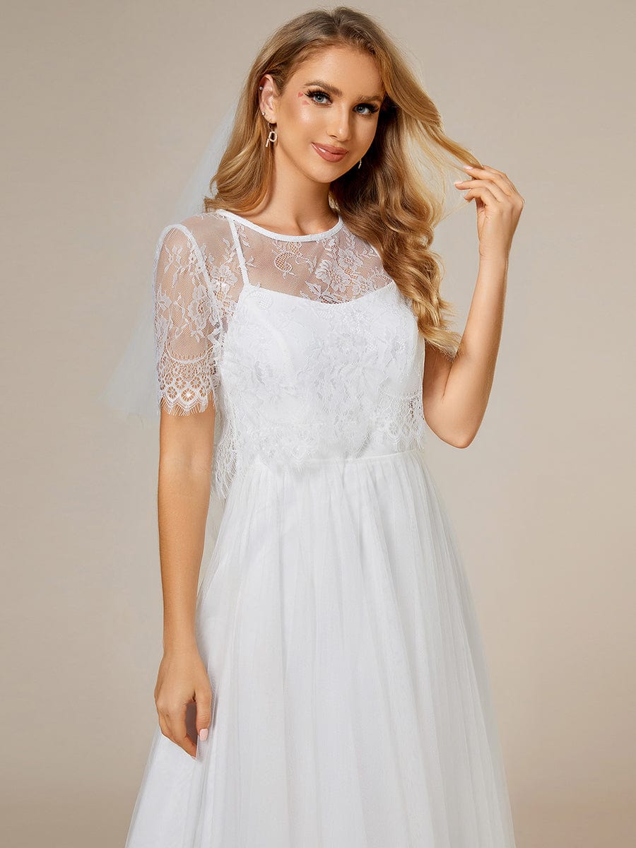 A-Line Spaghetti Strap Wedding Dress with Lace Jacket #color_White