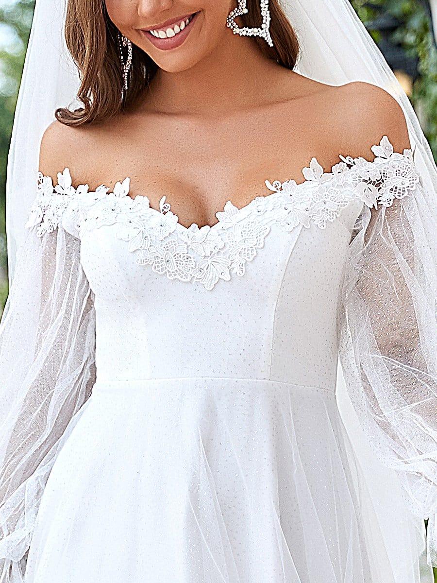 Ever Pretty Custom Size Lantern Sleeve Off The Shoulder Wedding Dress