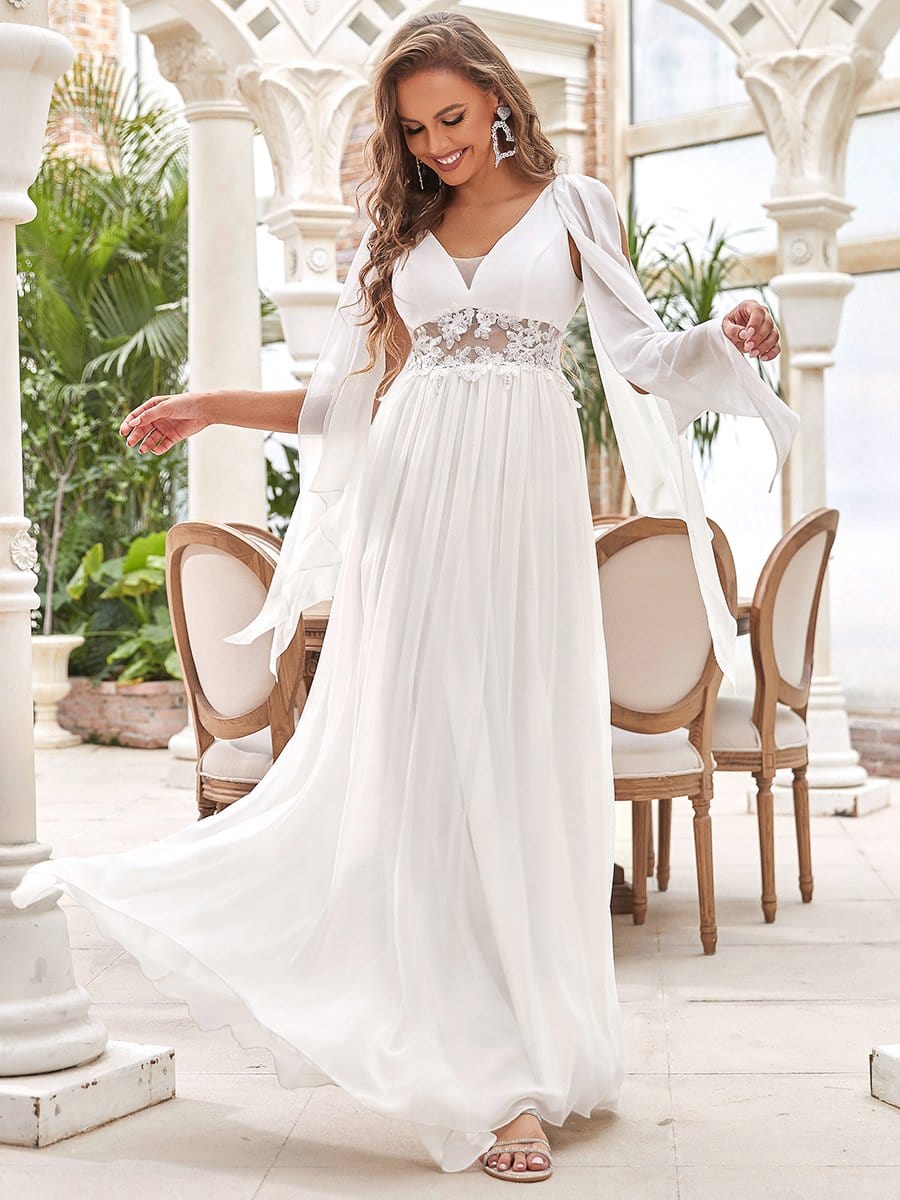 Ever-Pretty Lace V-Neck Floor Length Cap Sleeve Casual Wedding Dress in Cream Size 12