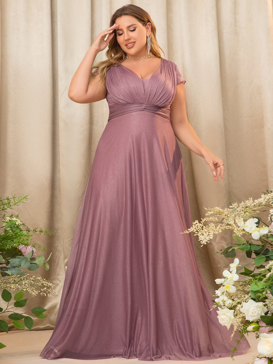 Custom Size Plus Size Cap Sleeve V-neck A-line Mother of the Bride Dress #color_Purple Orchid