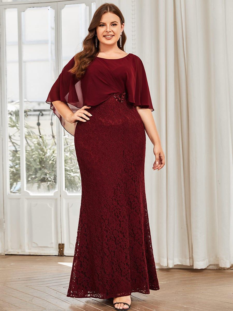 Ever Pretty Plus Size Chiffon Coverup Lace Sequin Fishtail Mother of The Bride Dress Maroon Red