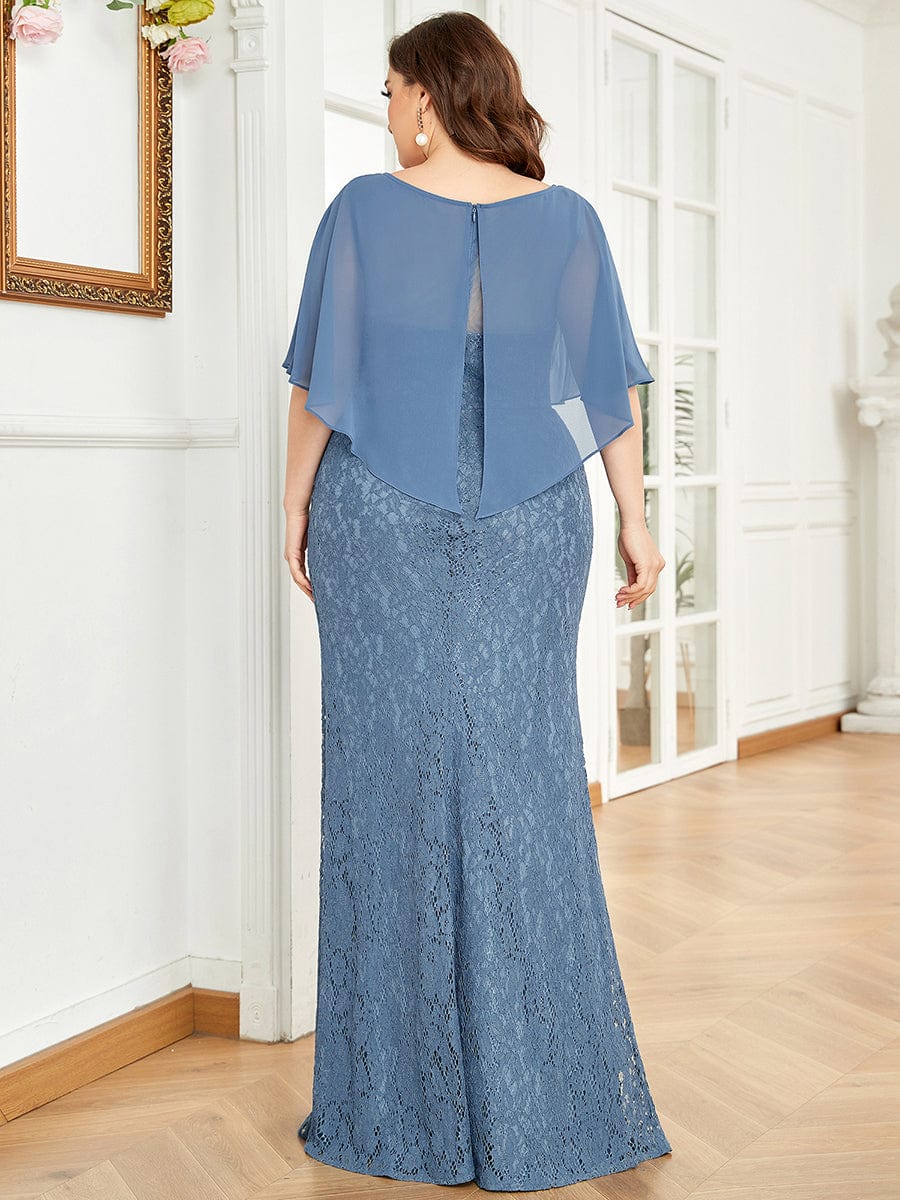 Lace Fishtail Chiffon Coverup Mother Of The Bride Dress #color_Dusty Blue