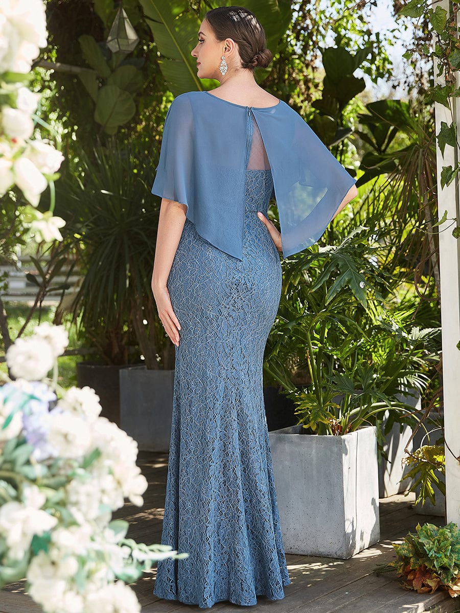 Lace Fishtail Chiffon Coverup Mother Of The Bride Dress #color_Dusty Blue