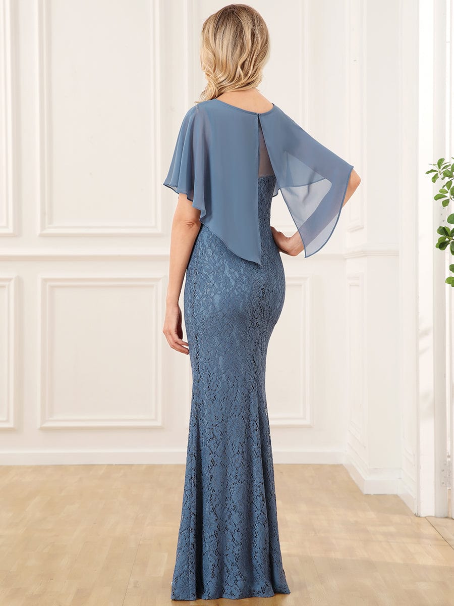 Lace Fishtail Chiffon Coverup Mother Of The Bride Dress #color_Dusty Blue