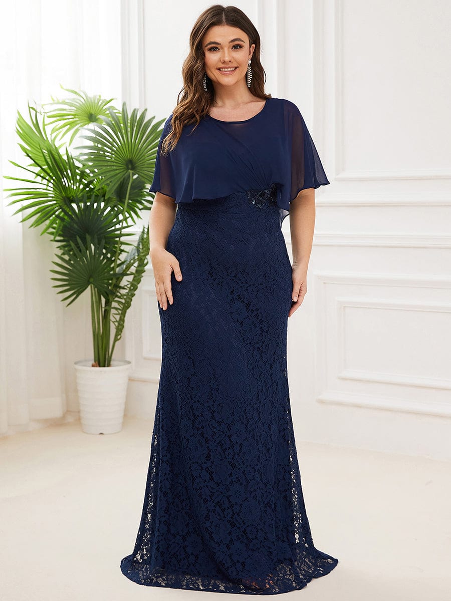 Plus Size Chiffon Coverup Lace Sequin Fishtail Mother of the Bride Dress Ever Pretty US