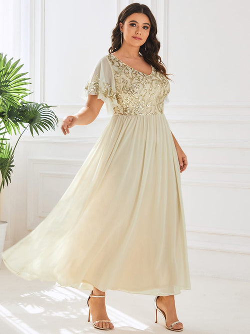 Plus Size Chiffon Short Sleeve V-Neck A-Line Mother of the Bride Dress ...