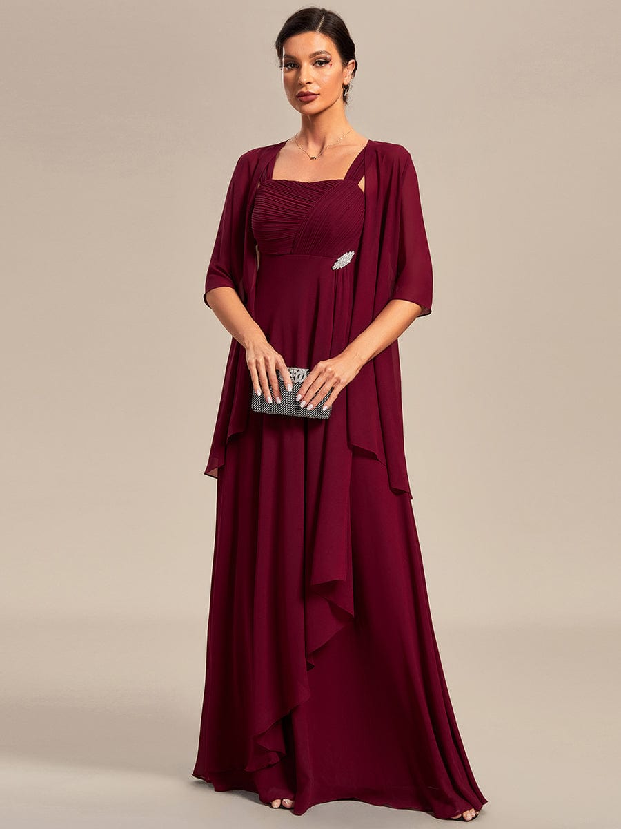 Two-Piece Square Neck Chiffon A-Line Mother of the Bride Dress? #color_Burgundy