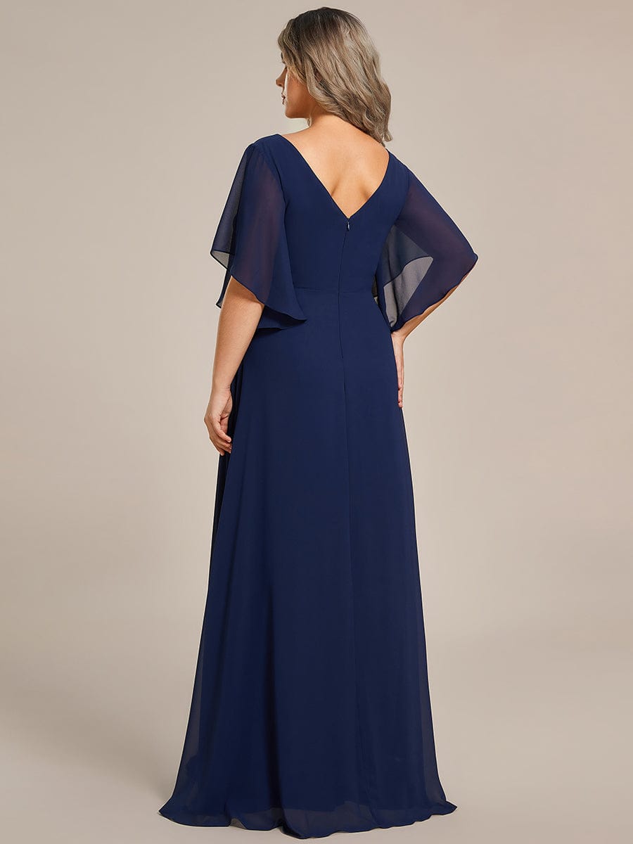 Half Sleeves Top Applique Decoration Chiffon Mother of the Bride Dress #color_Navy Blue