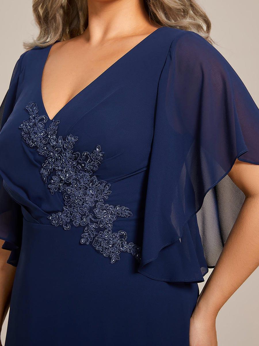 Graceful Plus Size A-line Ruffles Sleeve Chiffon Mother of the Bride Dress with Applique #color_Navy Blue