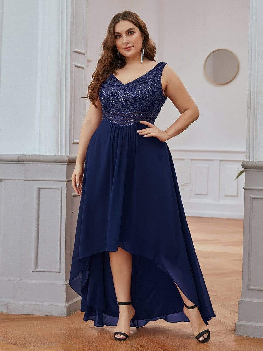 Modest Evening Dresses Chiffon V neck A line Sleeveless Plus Size Ever Pretty US