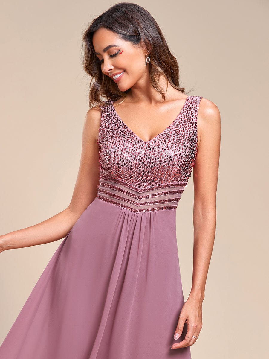 Elegant Paillette & Chiffon V-Neck A-Line Sleeveless Plus Size Evening Dresses #color_Purple Orchid