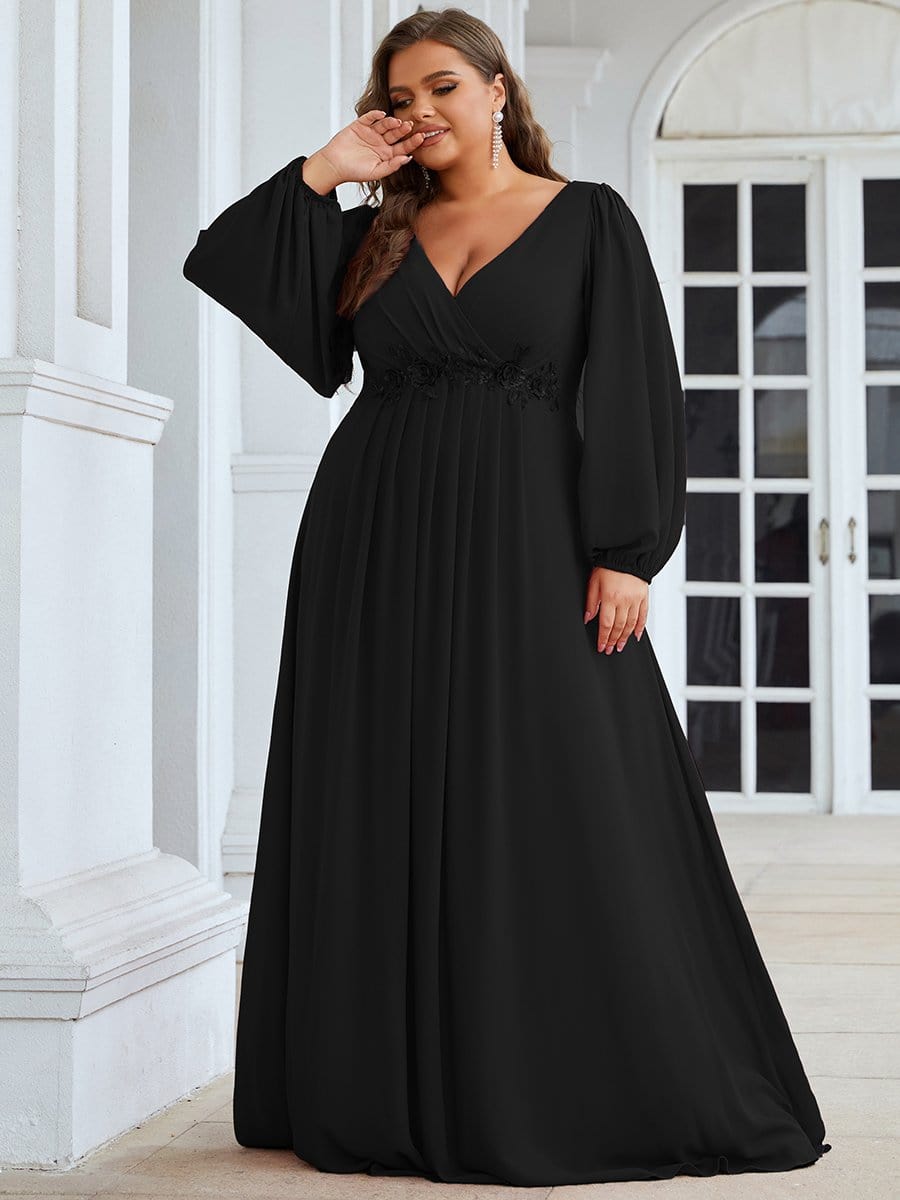 Plus Size Chiffon Long Sleeve Maxi Formal Dresses - Ever-Pretty US