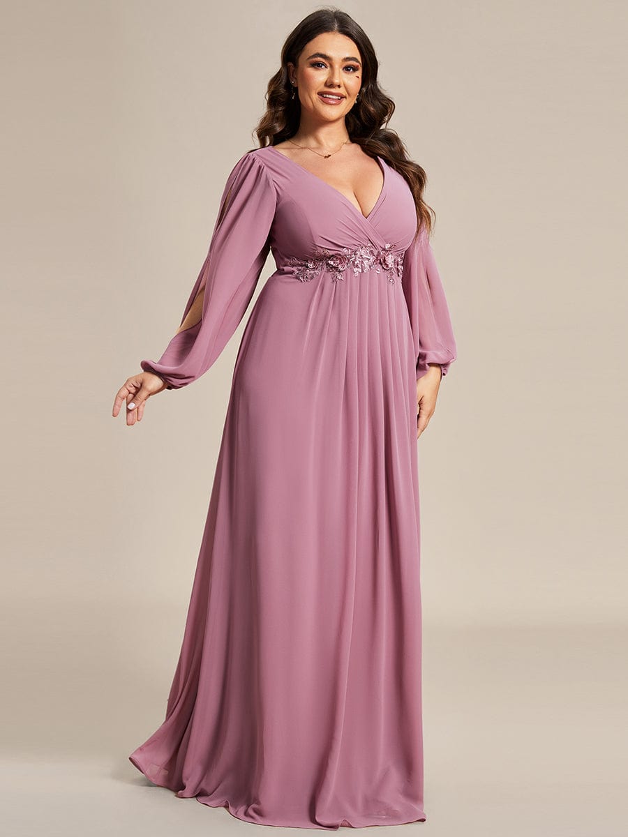 Stylish Plus Size Chiffon Formal Evening Dresses with Long Lantern Sleeves #color_Purple Orchid