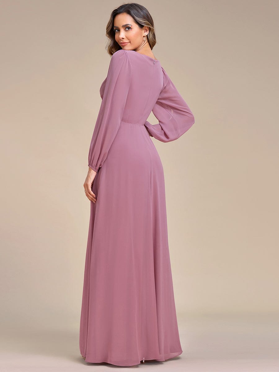 Elegant Chiffon V-Neckline Long Sleeve Formal Evening Dress #color_Purple Orchid