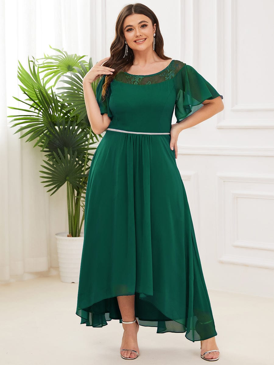 Custom Size Casual Boat Neck A-Line Midi Dress with Irregular Hem #color_Dark Green