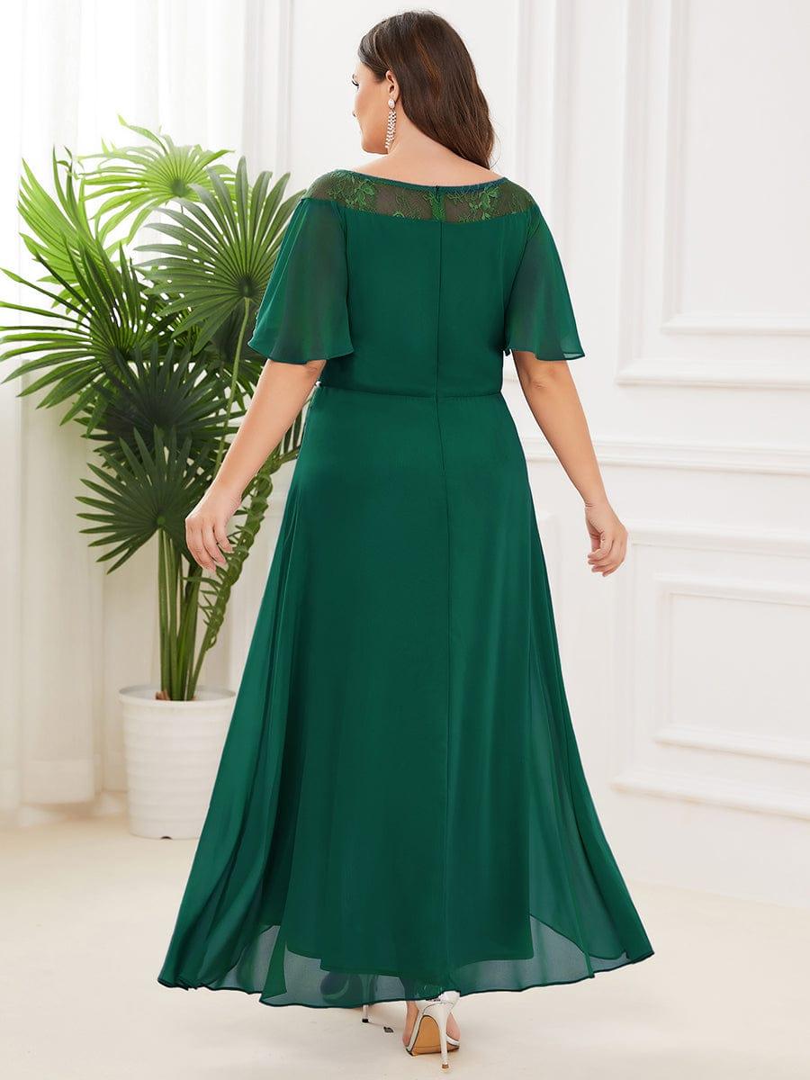 Custom Size Casual Boat Neck A-Line Midi Dress with Irregular Hem #color_Dark Green