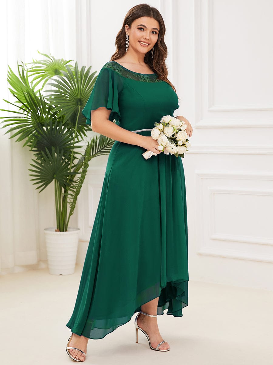 Custom Size Casual Boat Neck A-Line Midi Dress with Irregular Hem #color_Dark Green